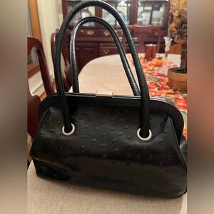 Valerie Stevens black ostrich leather framed handbag